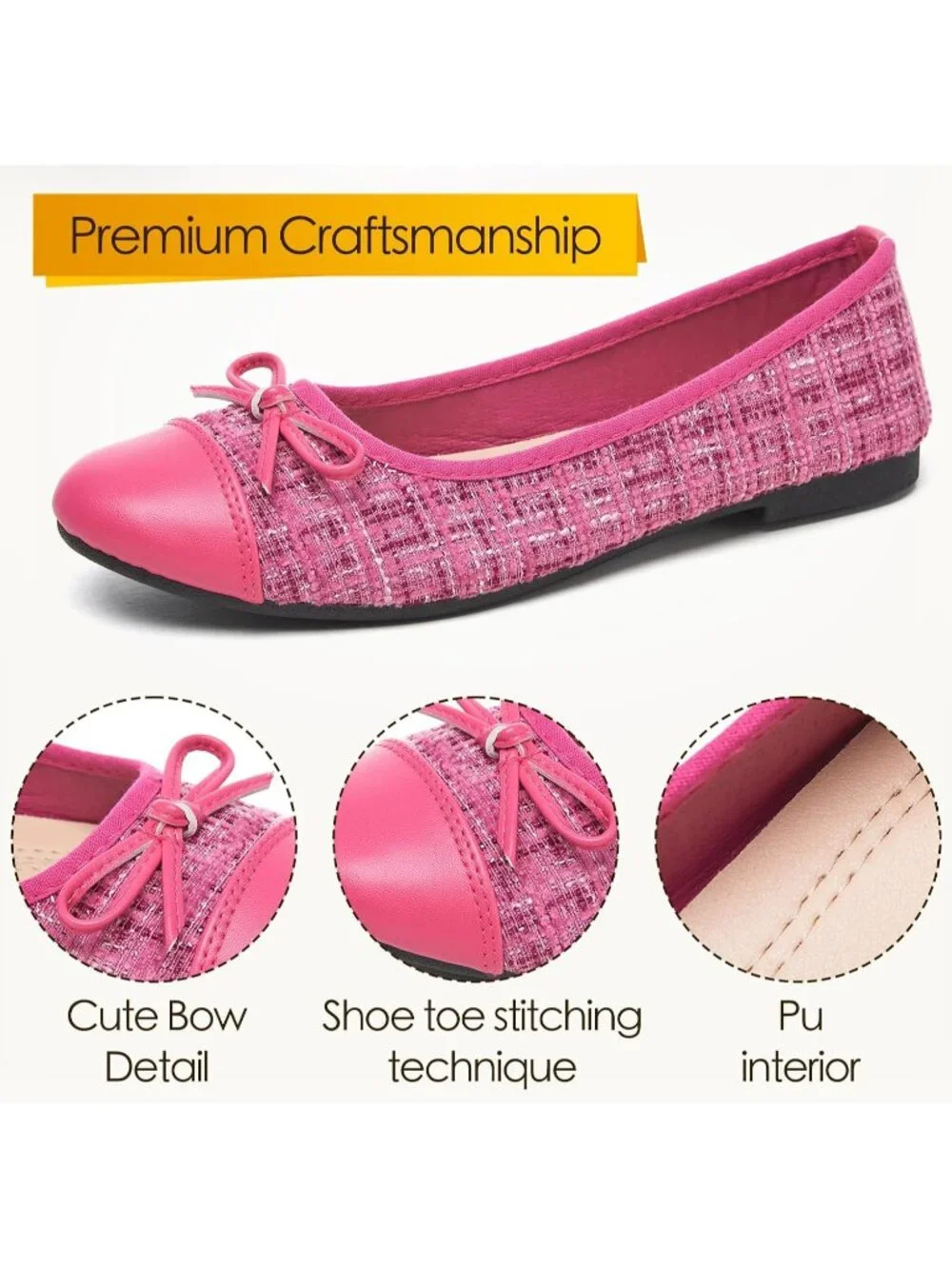 Women's Rose Pink Flat Shoes Ballet Fold-able Slip on Shoes Non-Slip Comfortable